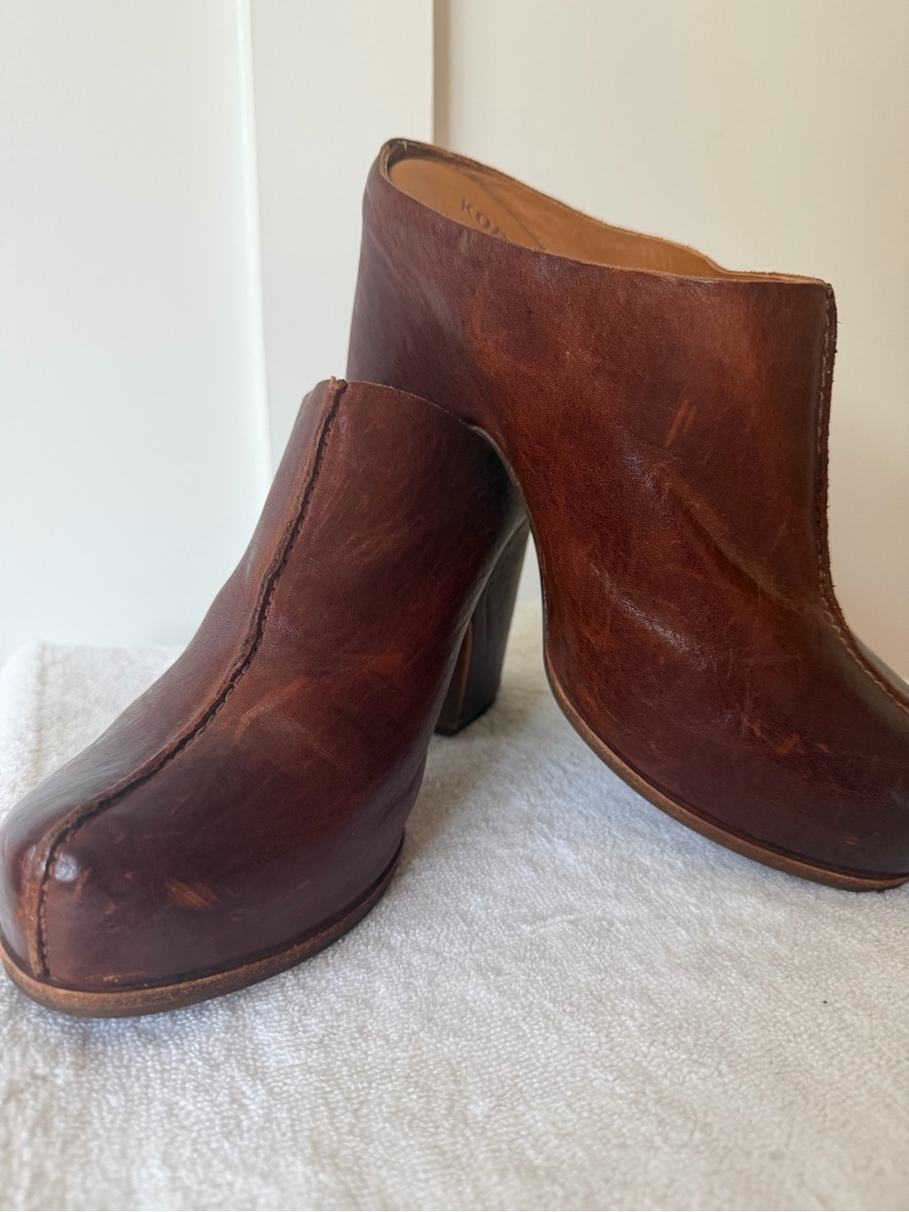 Kork-Ease Sagano Brown Leather Platform Clog Mules